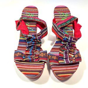 EUC Blowfish Multi Color Canvas Bohemian Wedge Sandals  - Size 8
